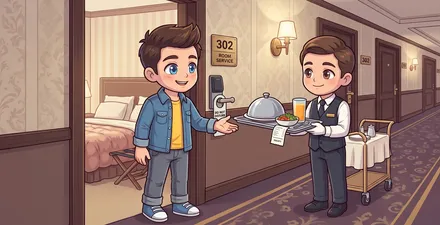 ルームサービスをお部屋までお届けするイラスト