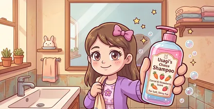 シャンプーのボトルを持つイラスト